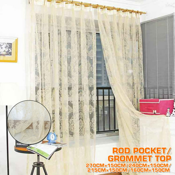 Embroidered Sheer Curtains Floral Pattern Drapes for Bedroom Grommet Top 2 Panel